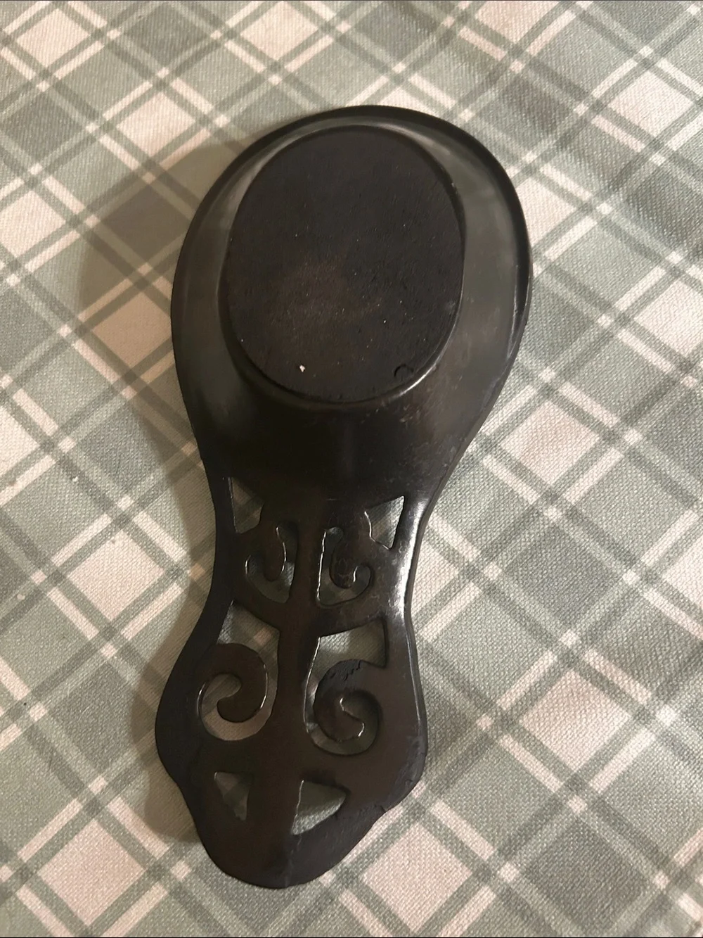 Decorative Black Iron Spoon Rest with Ornate Handle